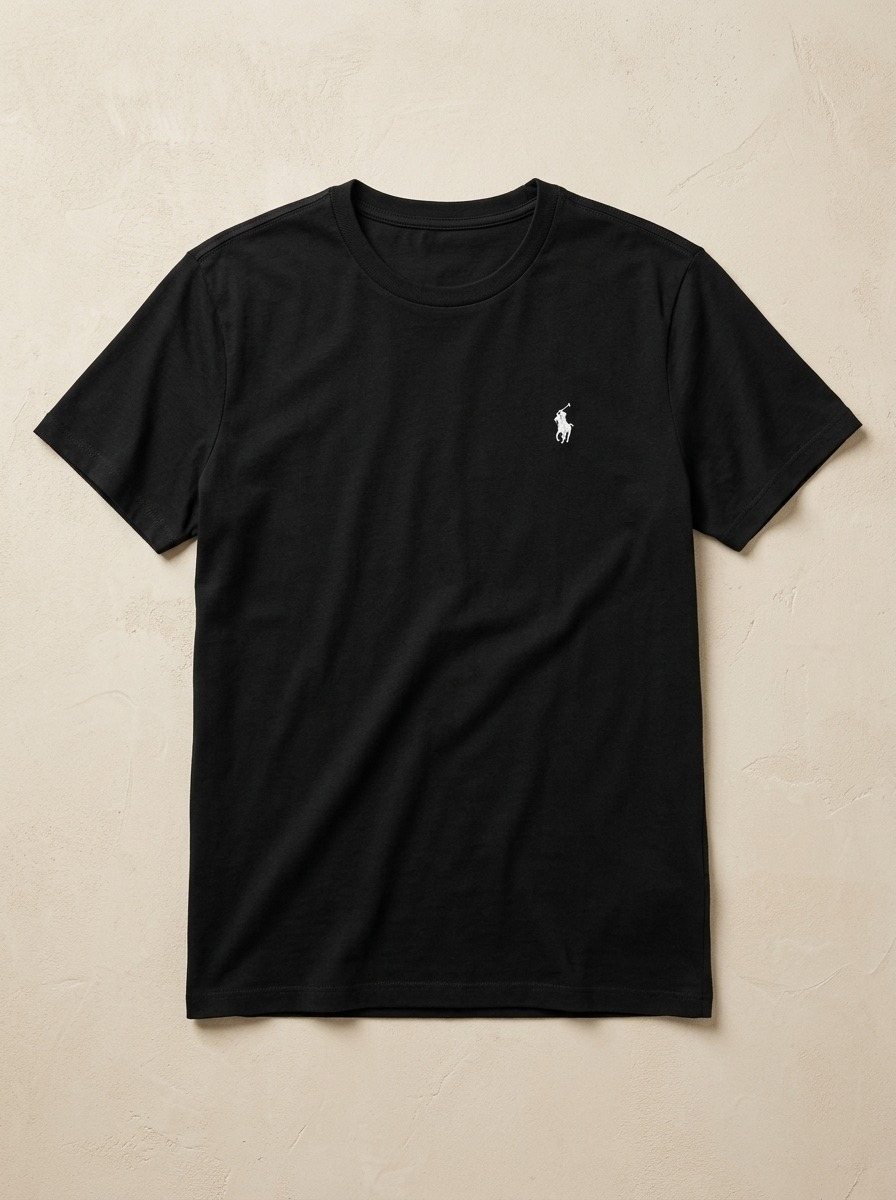 Jet Black Embroidered Crew Neck Tee polo T-shirt