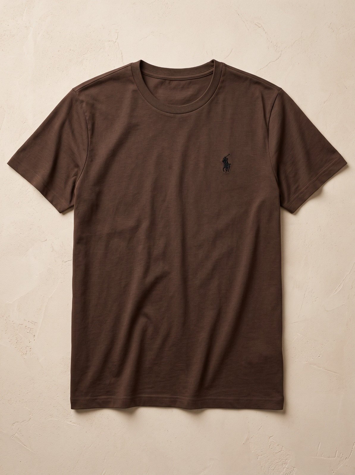 Coffee Brown Embroidered Crew Neck polo T-shirt