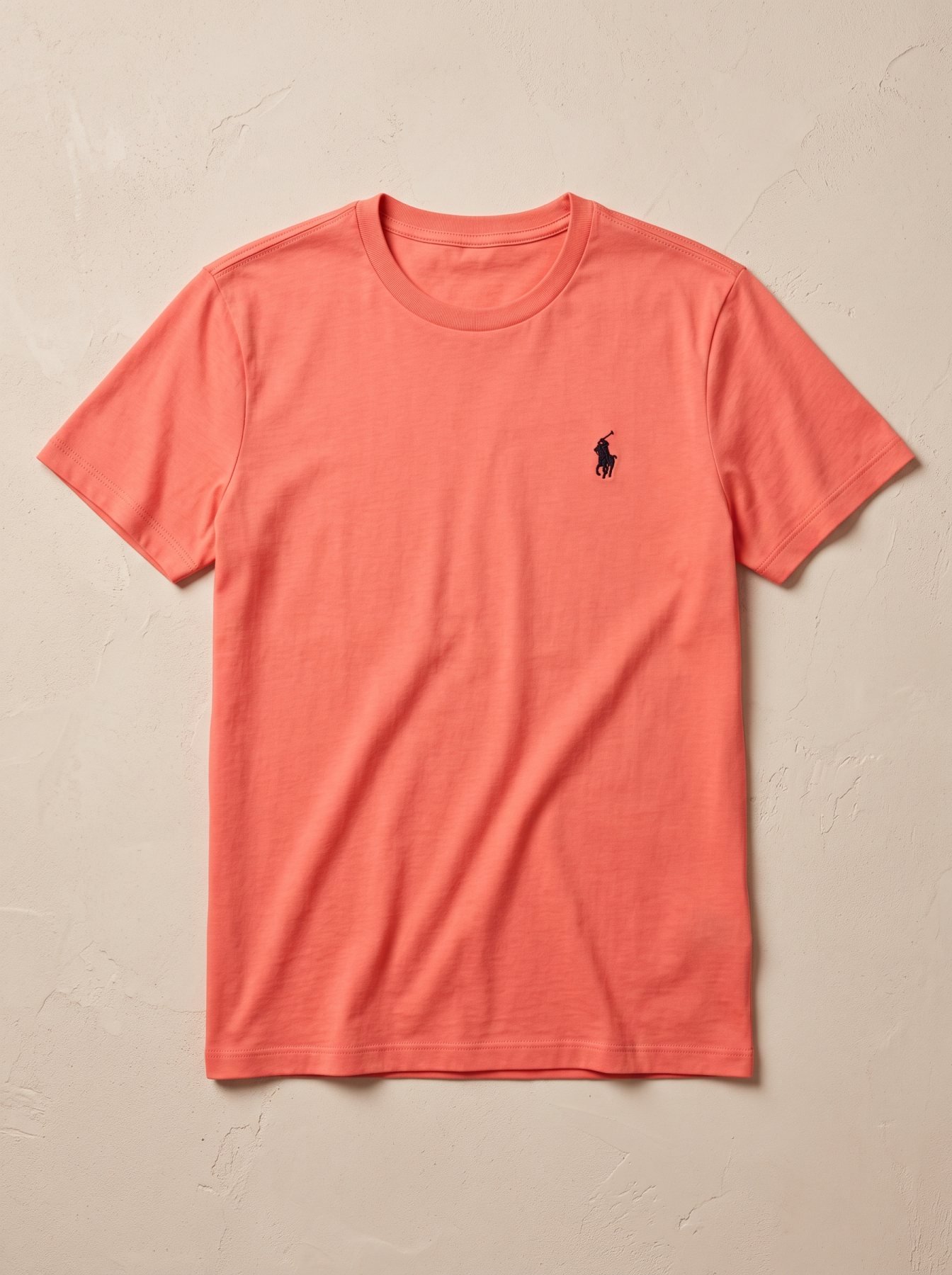 Coral Pink Embroidered Crew Neck polo T-shirt