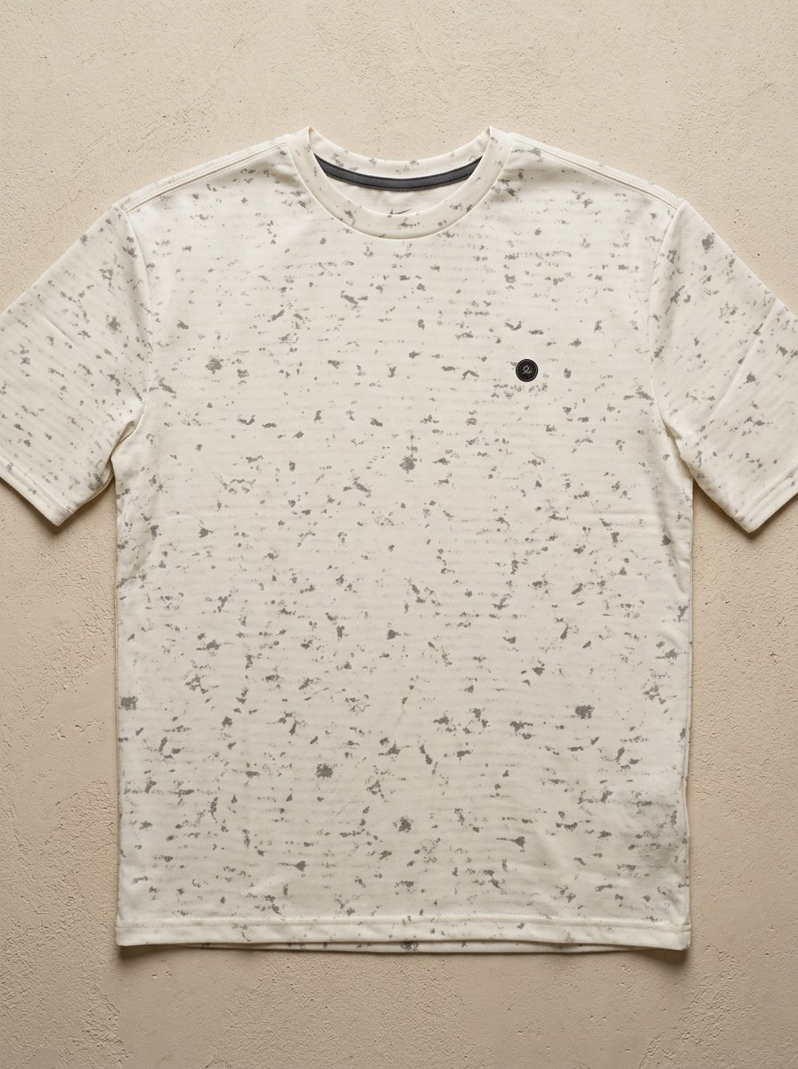 Men's Ivory Abstract Speckle-Print T-Shirt – Minimalist Chest Badge